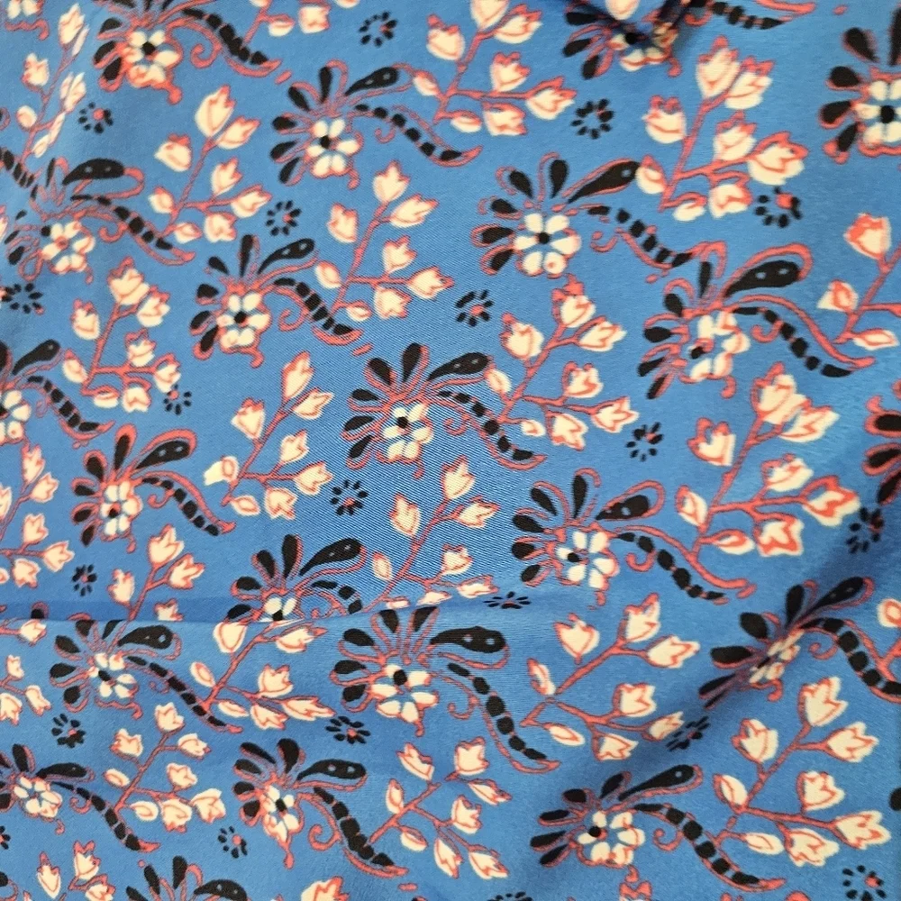 J.Crew Floral Blouse F3802 Small Blue Red Long Sleeve V-Neck FA16